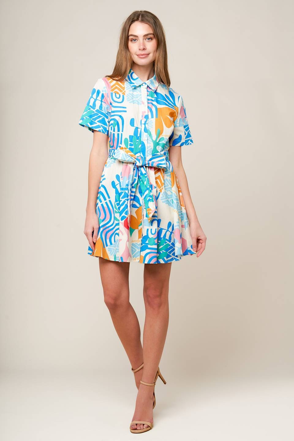 Button Down Abstract Floral Dress