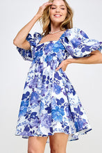 Load image into Gallery viewer, Blue and White Floral Babydoll Dress