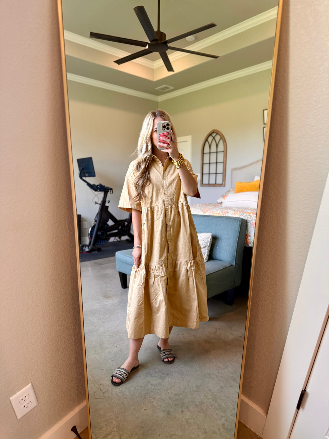 Tan Button Up Midi