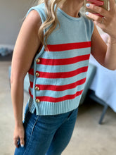 Load image into Gallery viewer, Blue and Red Striped Sweater