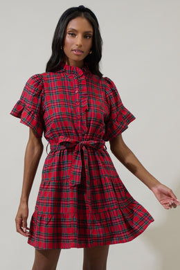 Red Multi Plaid Dress