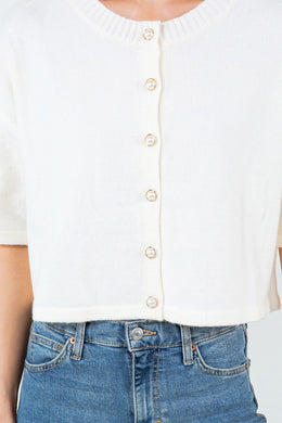 Pearl Detail Short Sleeve Cardigan