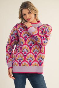 Fuchsia Print Sweater