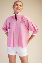 Load image into Gallery viewer, Pink Mock Neck with Green Stripes