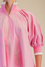 Load image into Gallery viewer, Pink Mock Neck with Green Stripes