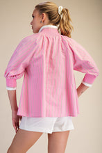 Load image into Gallery viewer, Pink Mock Neck with Green Stripes