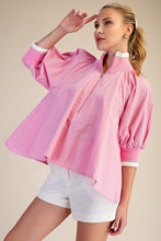 Load image into Gallery viewer, Pink Mock Neck with Green Stripes