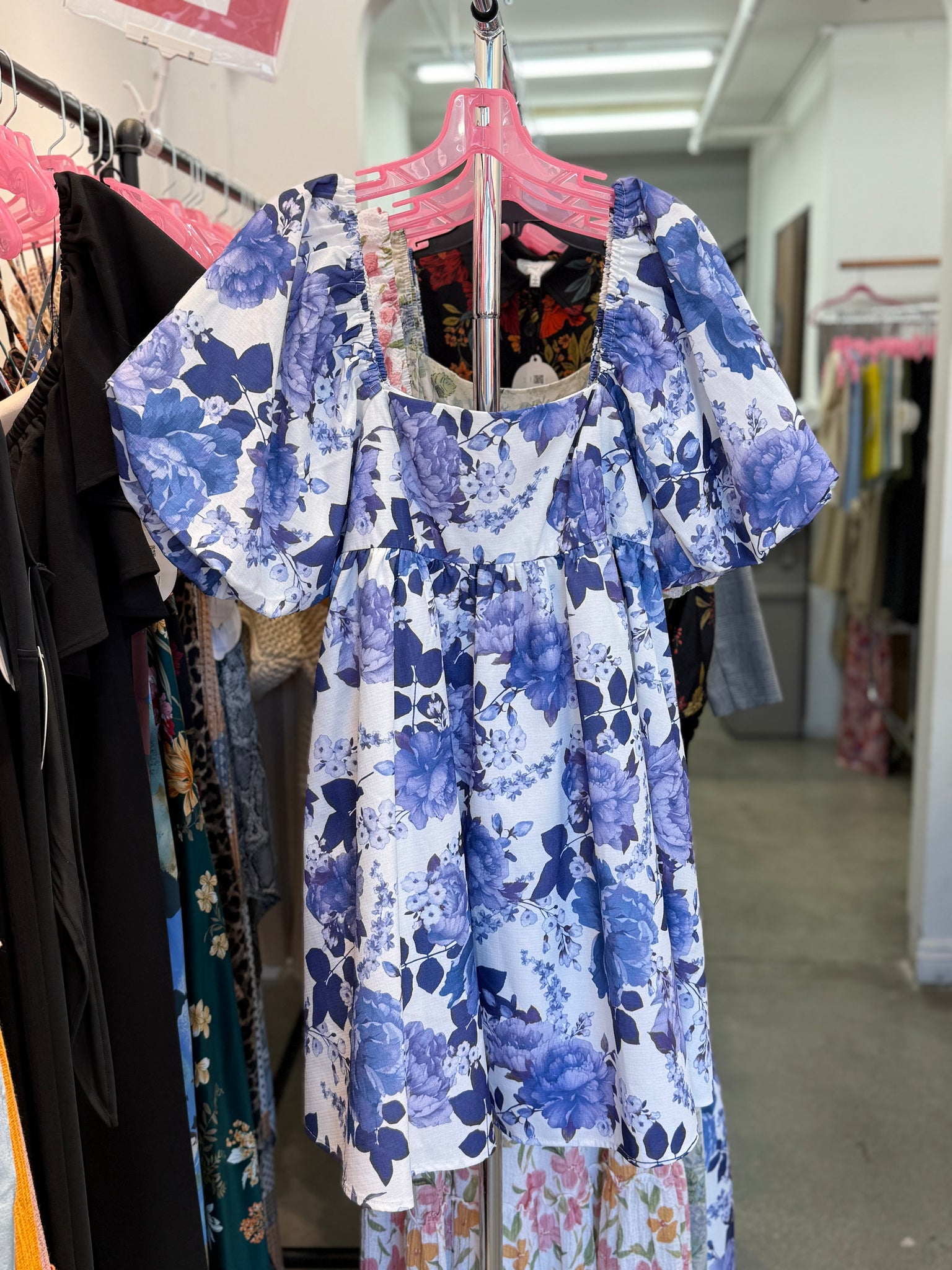 Blue and White Floral Babydoll Dress Iris Rain Boutique Blue and White Floral Babydoll Dress Iris Rain Boutique