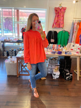 Load image into Gallery viewer, Bright Coral Smocked Top