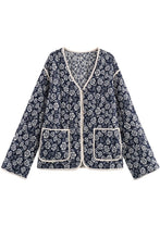 Load image into Gallery viewer, Navy Floral Quilted Jacket