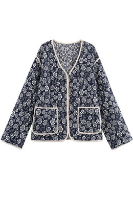 Navy Floral Quilted Jacket