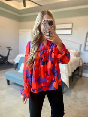 Coral and Blue Strokes Top