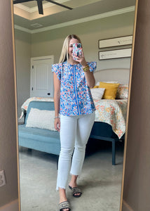 Blue and Coral Speckled Top