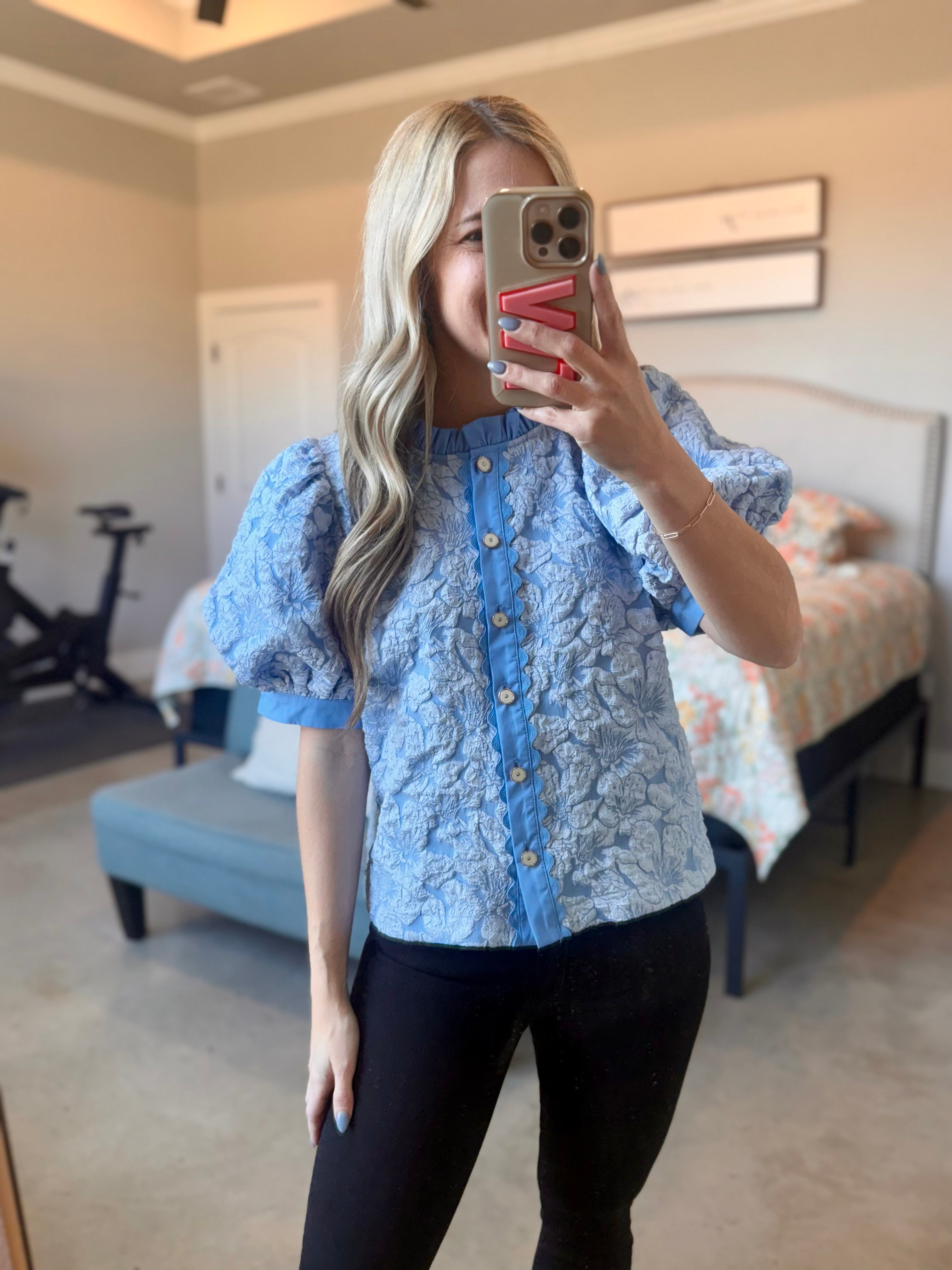 Blue Jacquard Top – Iris Rain Boutique