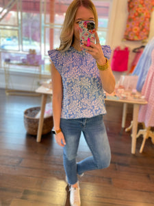 Blue Blooms Ruffle Top