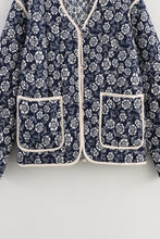 Load image into Gallery viewer, Navy Floral Quilted Jacket