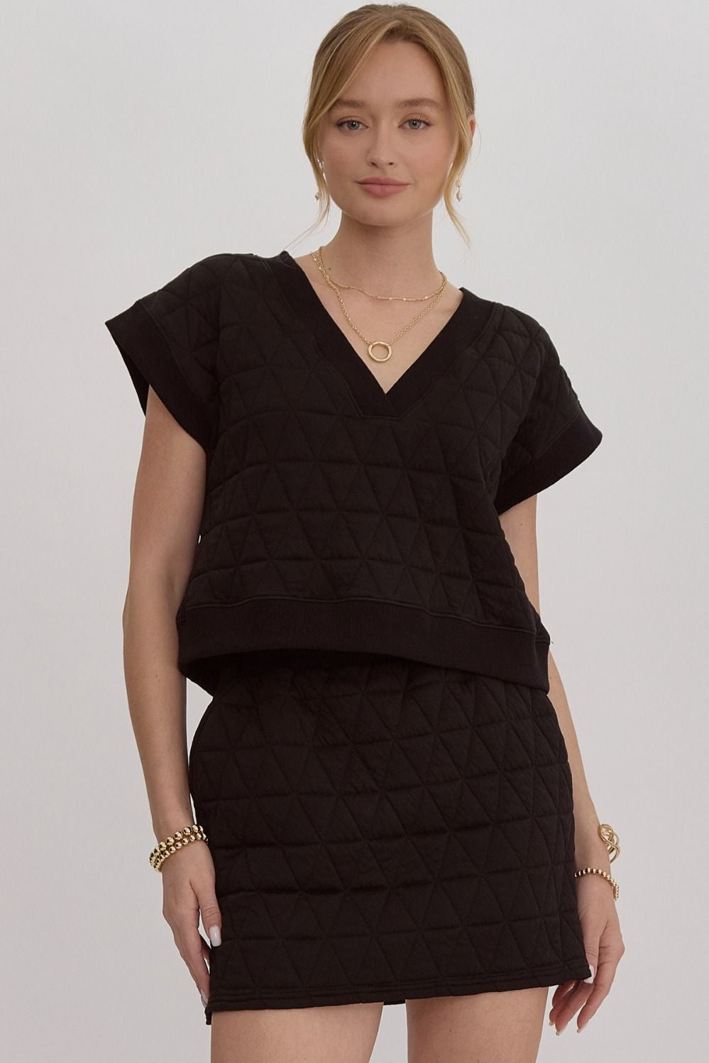 Black Quilted Skirt Set