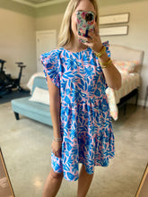 Load image into Gallery viewer, Pink and Blue Ruffle Sleeve Dress