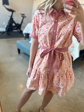 Load image into Gallery viewer, Pink Floral Belted Dress