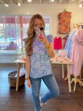 Blue Blooms Ruffle Top
