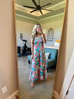 Floral Smocked Tie Midi