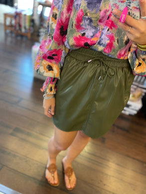 Olive Leather Skirt