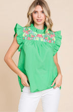 Load image into Gallery viewer, Bright Green Embroidered Top