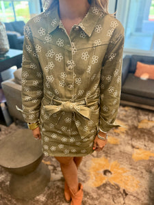 Olive Green and Floral Denim Dress