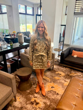 Load image into Gallery viewer, Olive Green and Floral Denim Dress