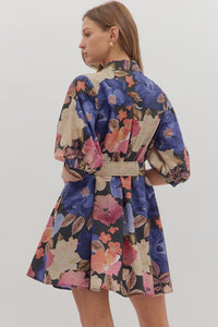 Deep Florals Belted Dress