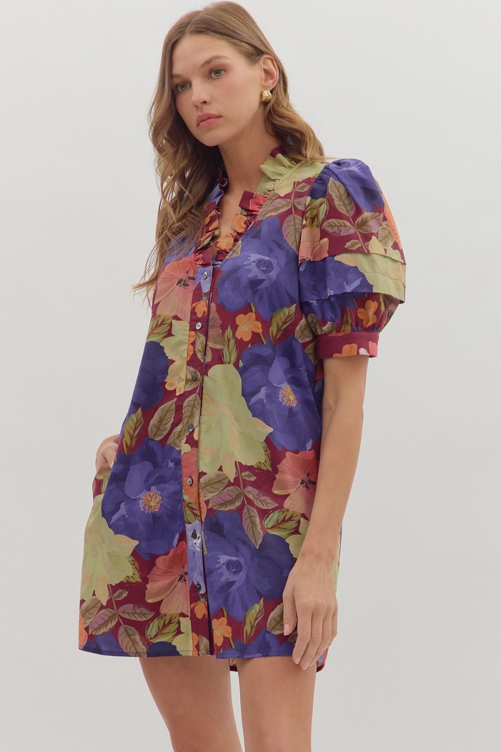 Burgundy Florals Dress