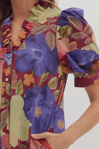 Burgundy Florals Dress