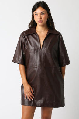 Pocket Leather Shift Dress