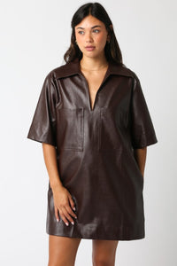 Pocket Leather Shift Dress
