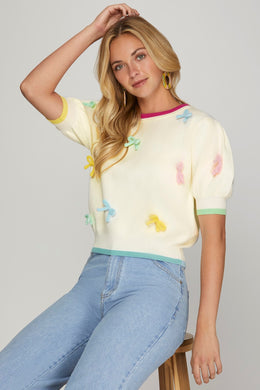 Multi Bow Short Sleeve Sweater