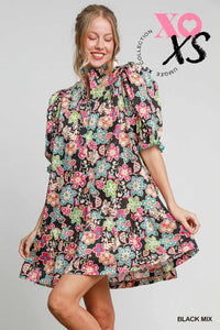 Black and Neon Floral Dress