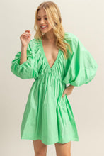 Load image into Gallery viewer, Bright Green Gathered Dress