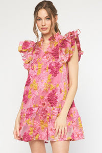Pink Floral Textured Dress