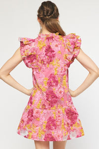 Pink Floral Textured Dress