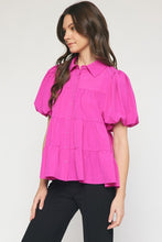 Load image into Gallery viewer, Magenta Puff Sleeve Button Up