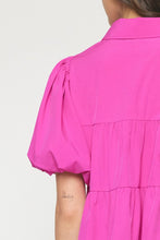 Load image into Gallery viewer, Magenta Puff Sleeve Button Up