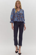 Load image into Gallery viewer, Blue Floral Bow Top