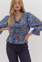 Load image into Gallery viewer, Blue Floral Bow Top