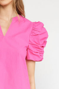 Hot Pink Scrunch Sleeve Top