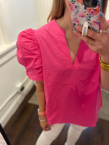 Hot Pink Scrunch Sleeve Top