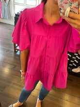 Load image into Gallery viewer, Magenta Puff Sleeve Button Up