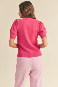 Short Sleeve Magenta Sweater