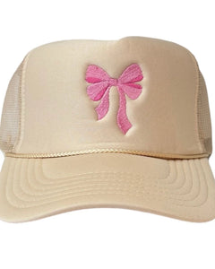 Tan Bow Embroidered Trucker Hat