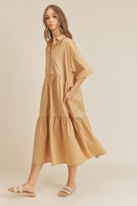 Tan Button Up Midi