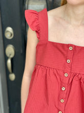 Load image into Gallery viewer, Rust Button Ruffle Tank